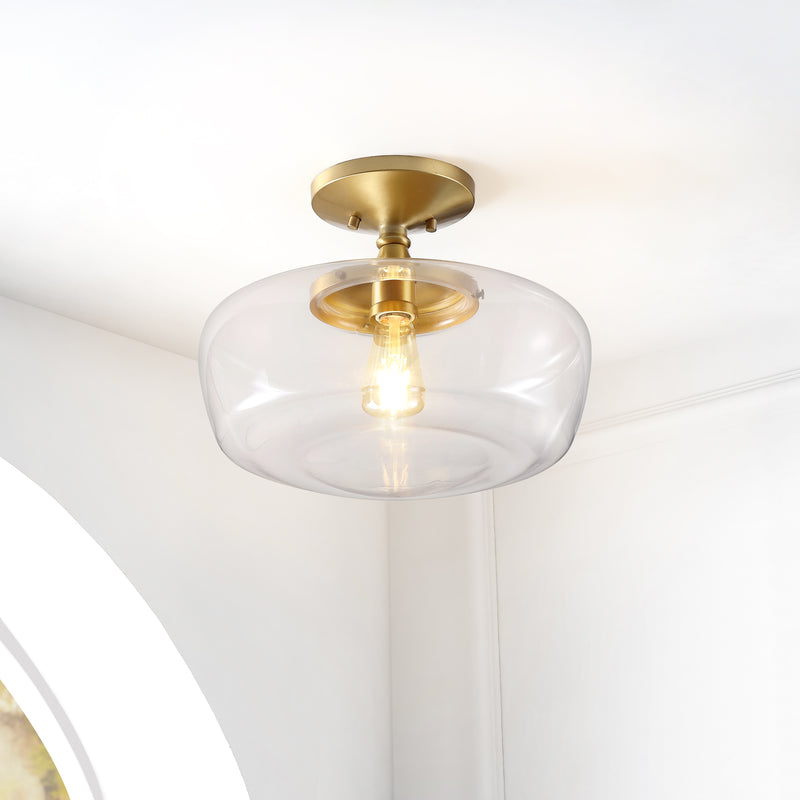 Marfa 14" Glass/Iron Farmhouse Modern LED Flush Mount