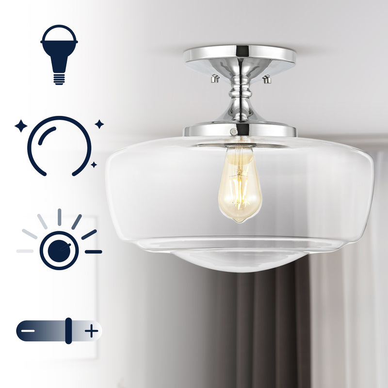Marfa 14" Glass/Iron Farmhouse Modern LED Flush Mount