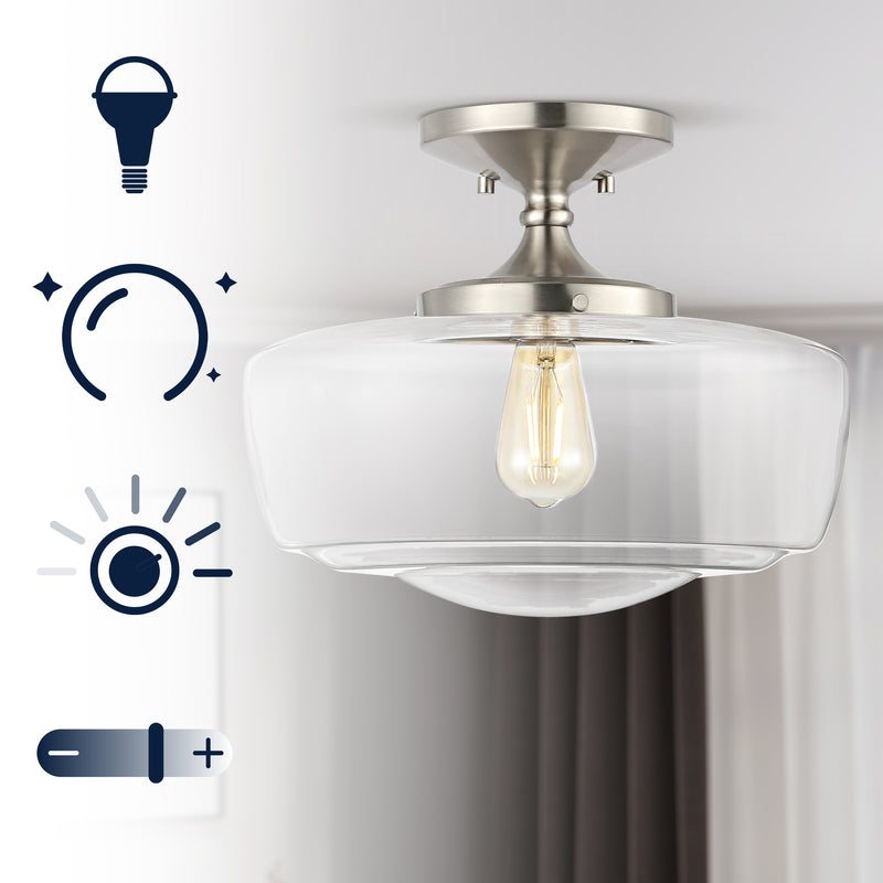 Marfa 14" Glass/Iron Farmhouse Modern LED Flush Mount