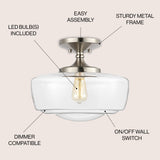 Marfa 14" Glass/Iron Farmhouse Modern LED Flush Mount