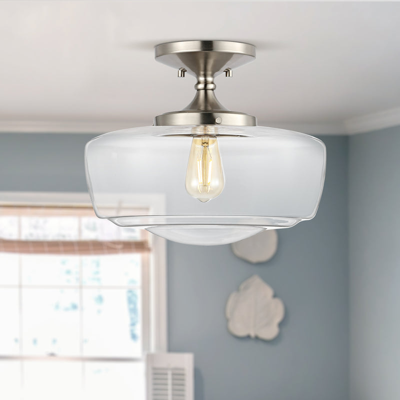 Marfa 14" Glass/Iron Farmhouse Modern LED Flush Mount