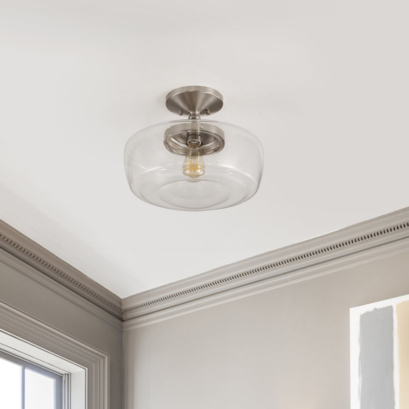 Marfa 14" Glass/Iron Farmhouse Modern LED Flush Mount