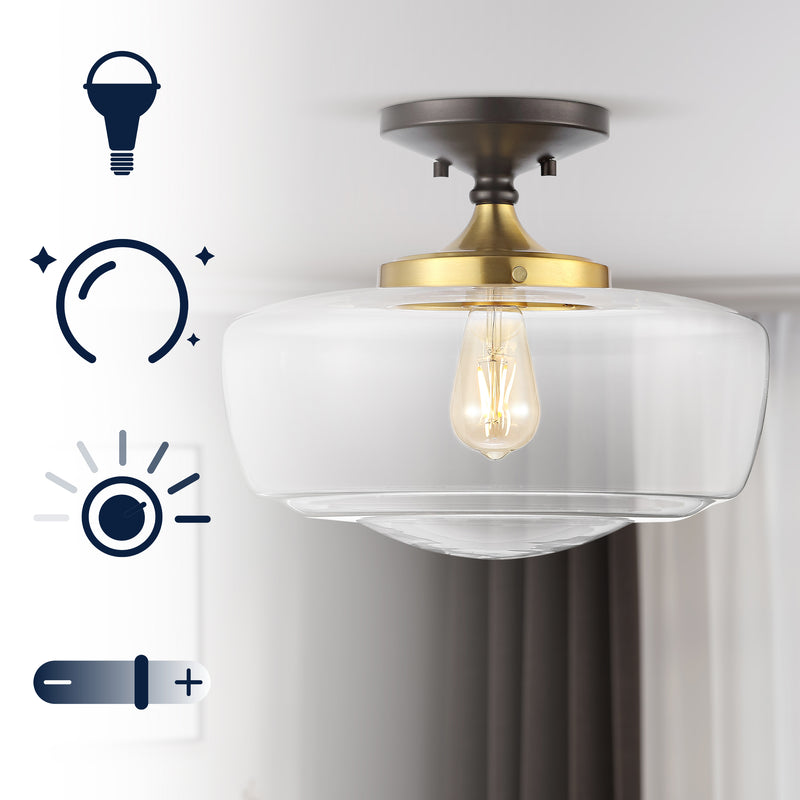 Marfa 14" Glass/Iron Farmhouse Modern LED Flush Mount