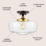 Marfa 14" Glass/Iron Farmhouse Modern LED Flush Mount