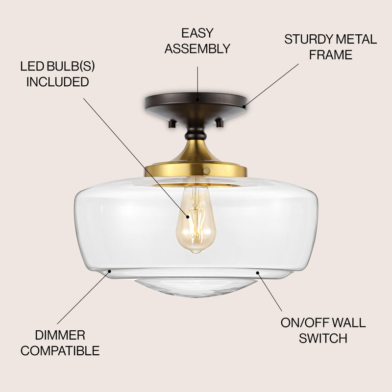 Marfa 14" Glass/Iron Farmhouse Modern LED Flush Mount