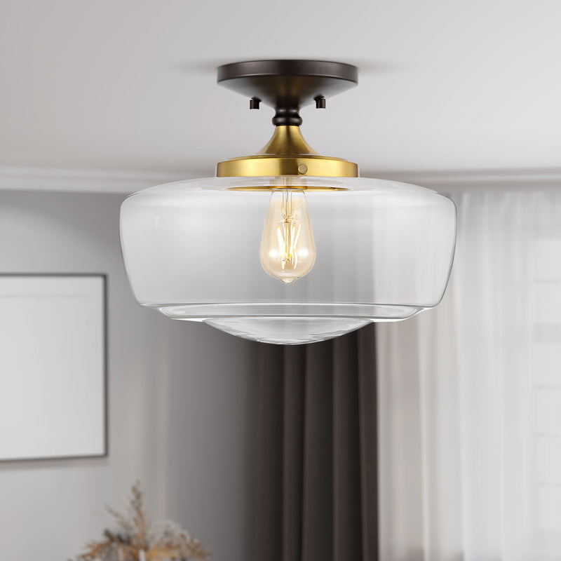 Marfa 14" Glass/Iron Farmhouse Modern LED Flush Mount