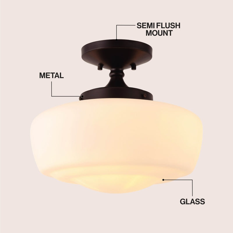 Marfa 14" Glass/Iron Farmhouse Modern LED Flush Mount