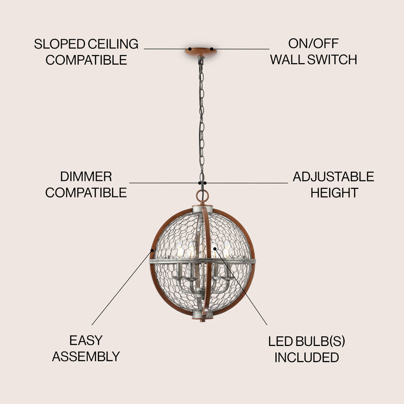 Gaines 16" Adjustable Iron Rustic Industrial LED Pendant - JONATHAN Y