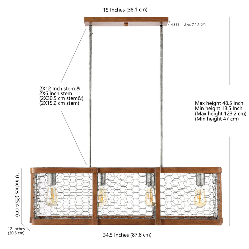 Gaines 34.5" Linear Adjustable Iron Rustic Industrial LED Pendant - JONATHAN Y