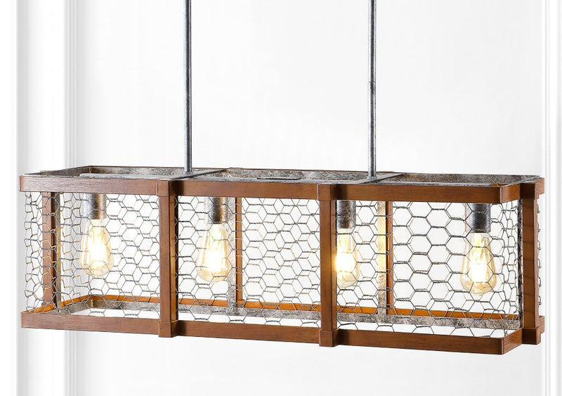 Gaines 34.5" Linear Adjustable Iron Rustic Industrial LED Pendant - JONATHAN Y