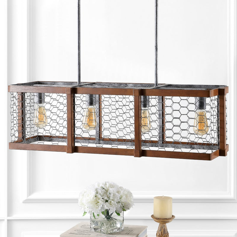 Gaines 34.5" Linear Adjustable Iron Rustic Industrial LED Pendant - JONATHAN Y