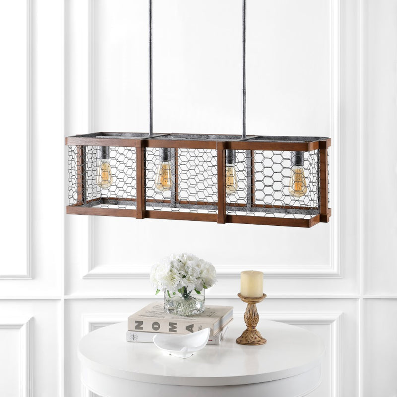 Gaines 34.5" Linear Adjustable Iron Rustic Industrial LED Pendant - JONATHAN Y