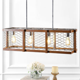 Gaines 34.5" Linear Adjustable Iron Rustic Industrial LED Pendant - JONATHAN Y