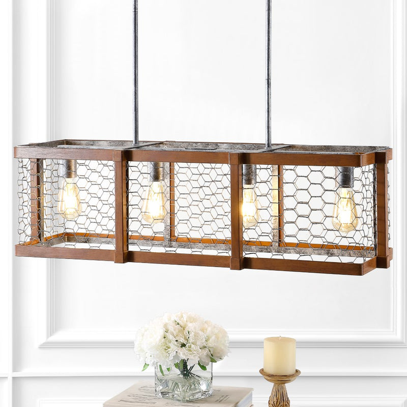 Gaines 34.5" Linear Adjustable Iron Rustic Industrial LED Pendant - JONATHAN Y