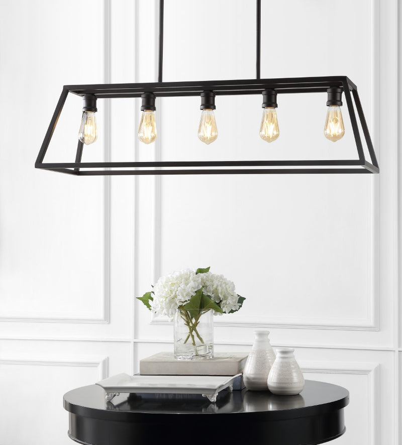 Floyd 38" Adjustable Iron Farmhouse Vintage LED Dimmable Pendant - JONATHAN Y