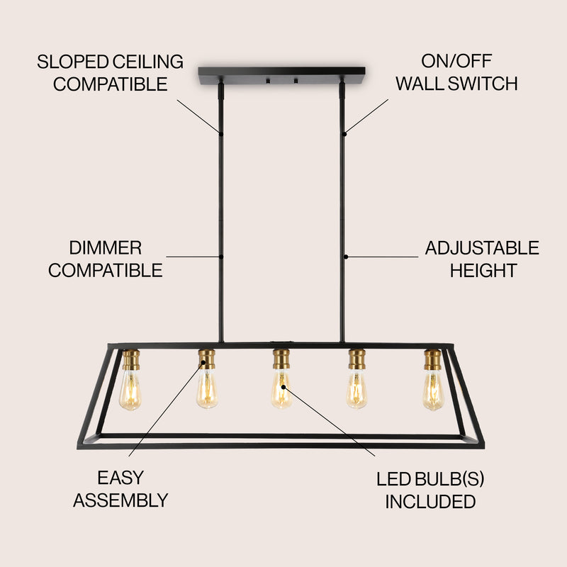 Floyd 38" Adjustable Iron Farmhouse Vintage LED Dimmable Pendant