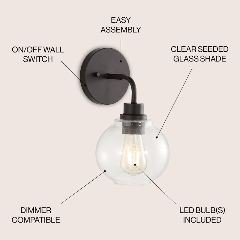 Sandrine Iron/Seeded Glass Cottage Rustic LED Vanity Light