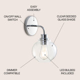 Sandrine Iron/Seeded Glass Cottage Rustic LED Vanity Light
