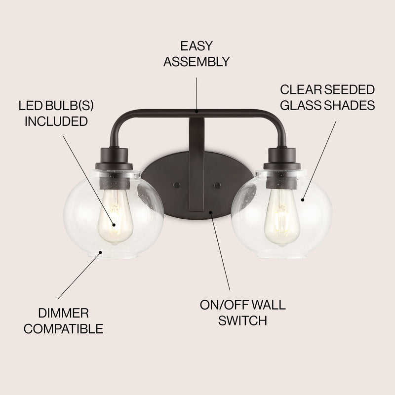 Sandrine Iron/Seeded Glass Cottage Rustic LED Vanity Light