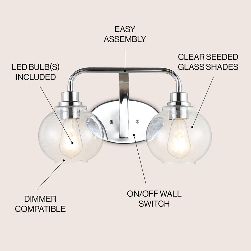 Sandrine Iron/Seeded Glass Cottage Rustic LED Vanity Light