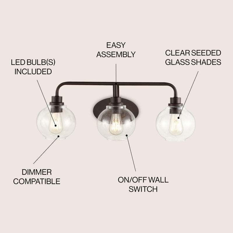 Sandrine Iron/Seeded Glass Cottage Rustic LED Vanity Light