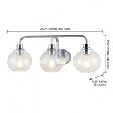 Sandrine Iron/Seeded Glass Cottage Rustic LED Vanity Light Chrome / 3 Sockets – DIM