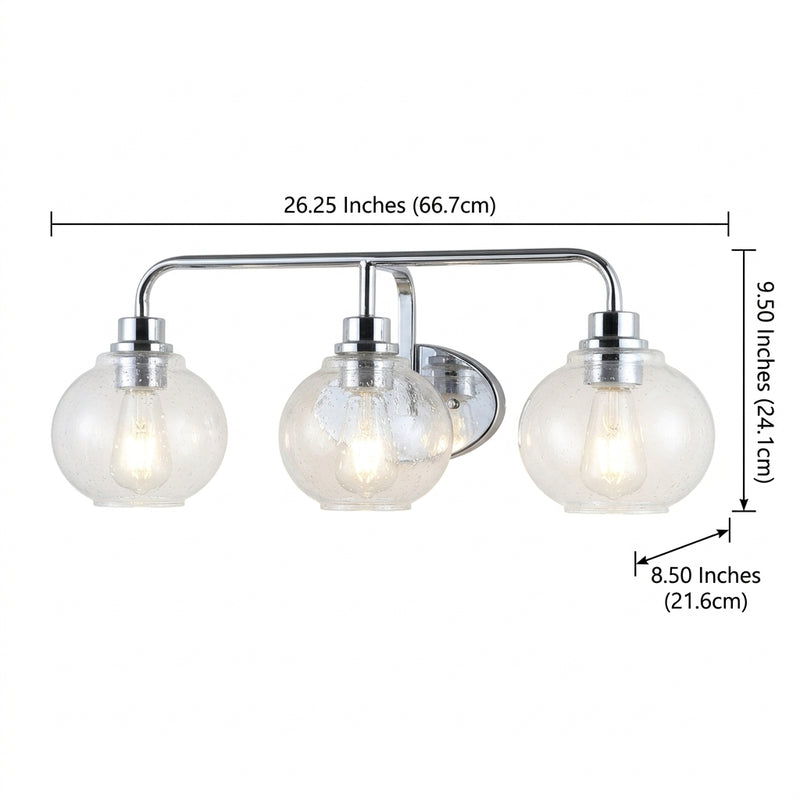 Sandrine Iron/Seeded Glass Cottage Rustic LED Vanity Light Chrome / 3 Sockets – DIM