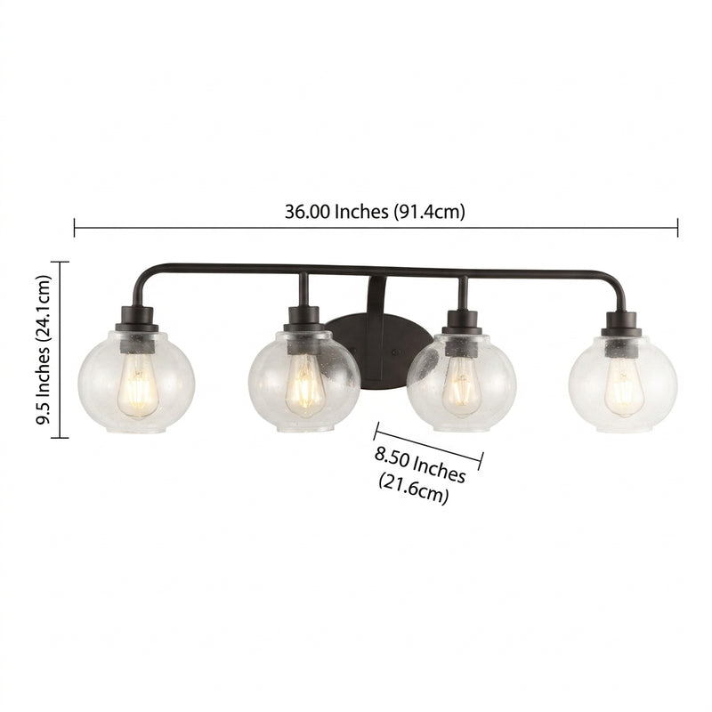 Sandrine Iron/Seeded Glass Cottage Rustic LED Vanity Light Oil Rubbed Bronze / 4 Sockets – DIM