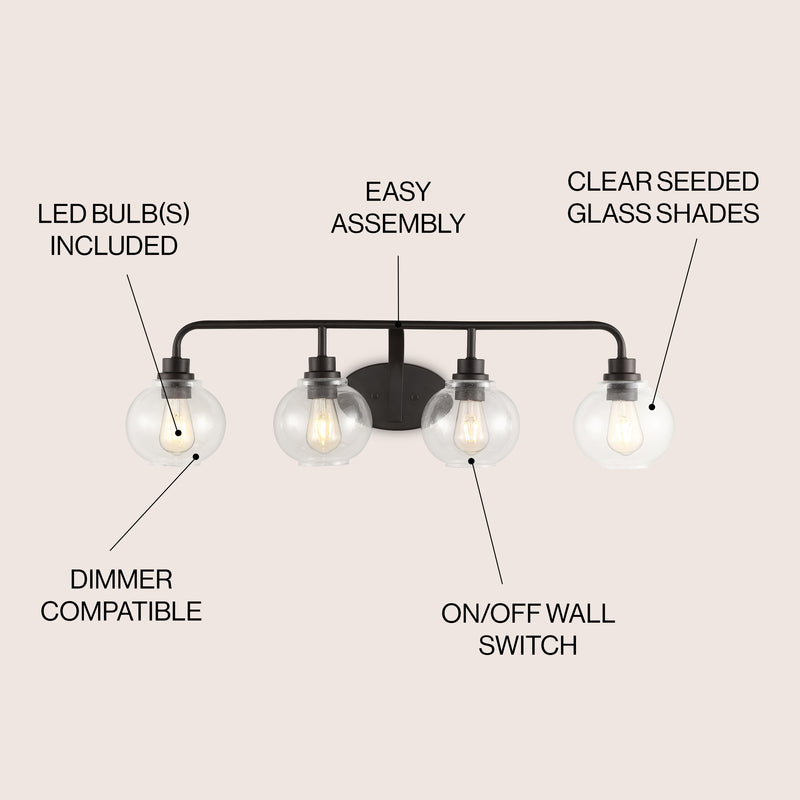 Sandrine Iron/Seeded Glass Cottage Rustic LED Vanity Light
