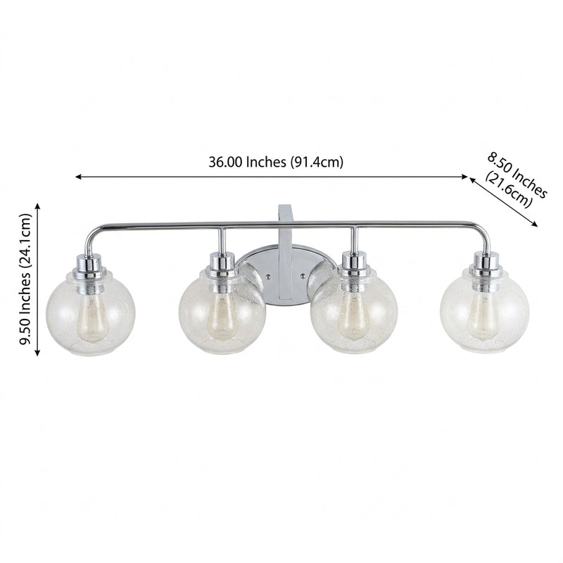 Sandrine Iron/Seeded Glass Cottage Rustic LED Vanity Light Chrome / 4 Sockets – DIM