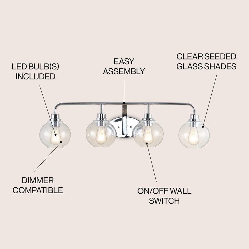 Sandrine Iron/Seeded Glass Cottage Rustic LED Vanity Light