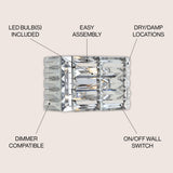 Evelyn Crystal Rectangle Iron/Crystal Glam Modern LED Vanity Light - JONATHAN Y