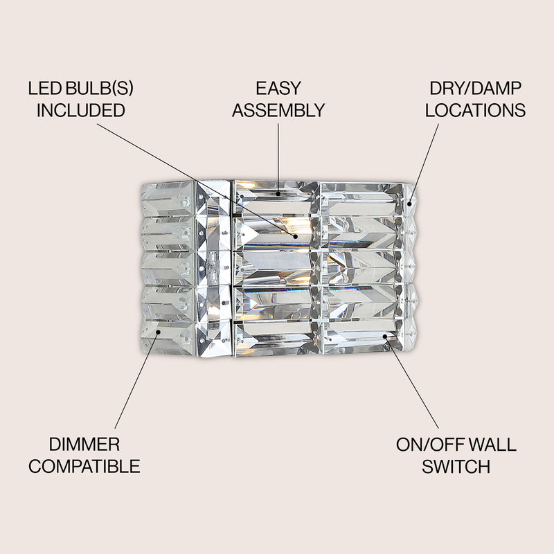 Evelyn Crystal Rectangle Iron/Crystal Glam Modern LED Vanity Light - JONATHAN Y