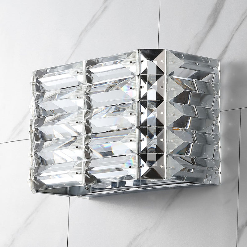 Evelyn Crystal Rectangle Iron/Crystal Glam Modern LED Vanity Light - JONATHAN Y