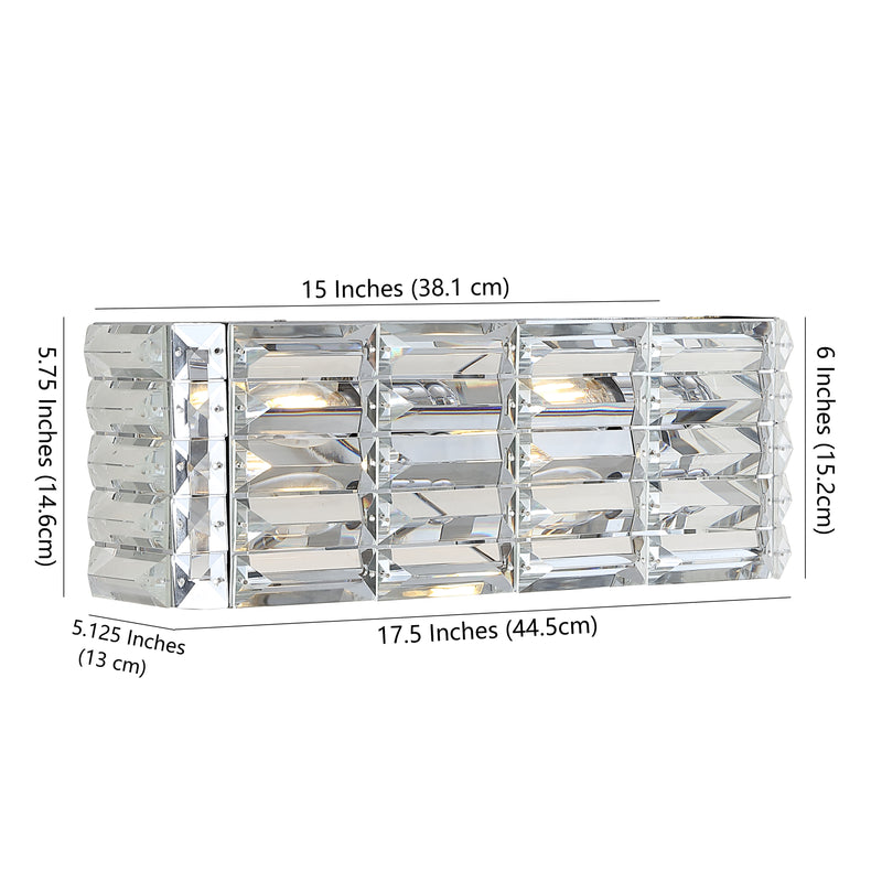 Evelyn Crystal Rectangle Iron/Crystal Glam Modern LED Vanity Light - JONATHAN Y