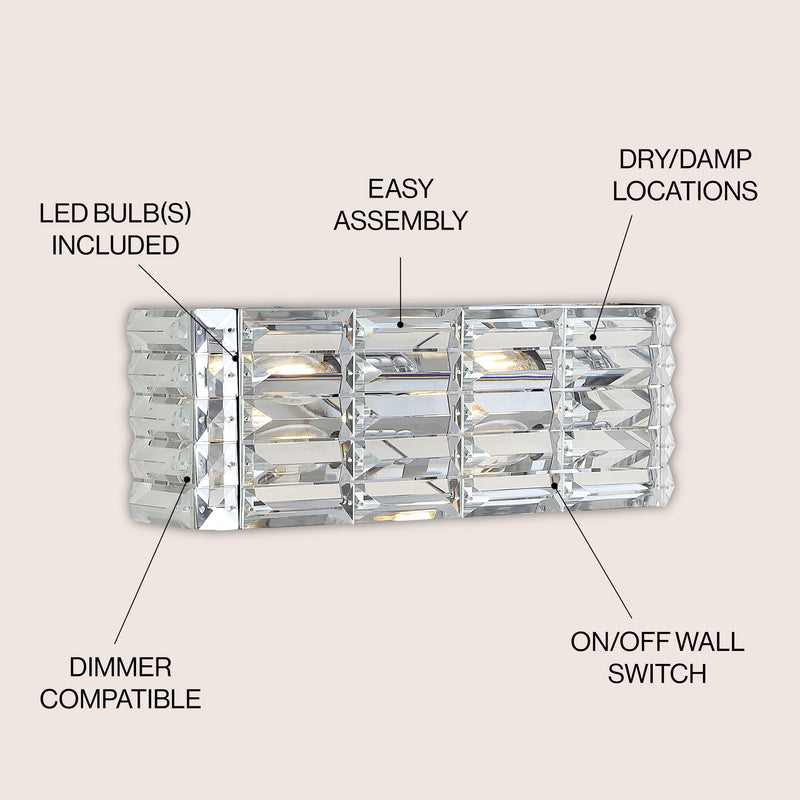 Evelyn Crystal Rectangle Iron/Crystal Glam Modern LED Vanity Light - JONATHAN Y