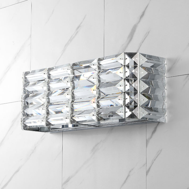 Evelyn Crystal Rectangle Iron/Crystal Glam Modern LED Vanity Light - JONATHAN Y