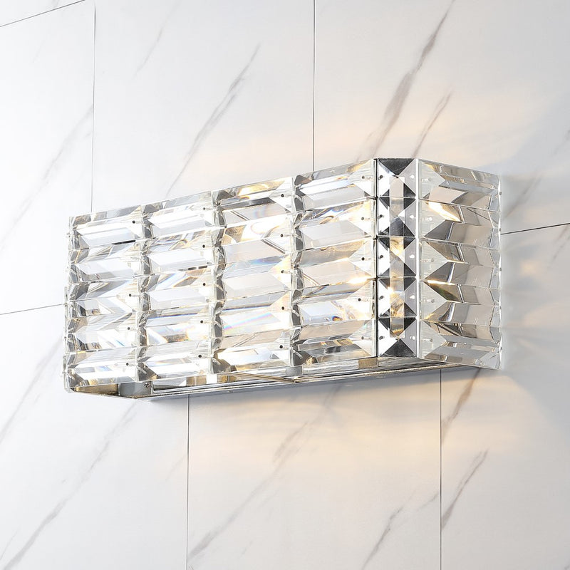 Evelyn Crystal Rectangle Iron/Crystal Glam Modern LED Vanity Light - JONATHAN Y