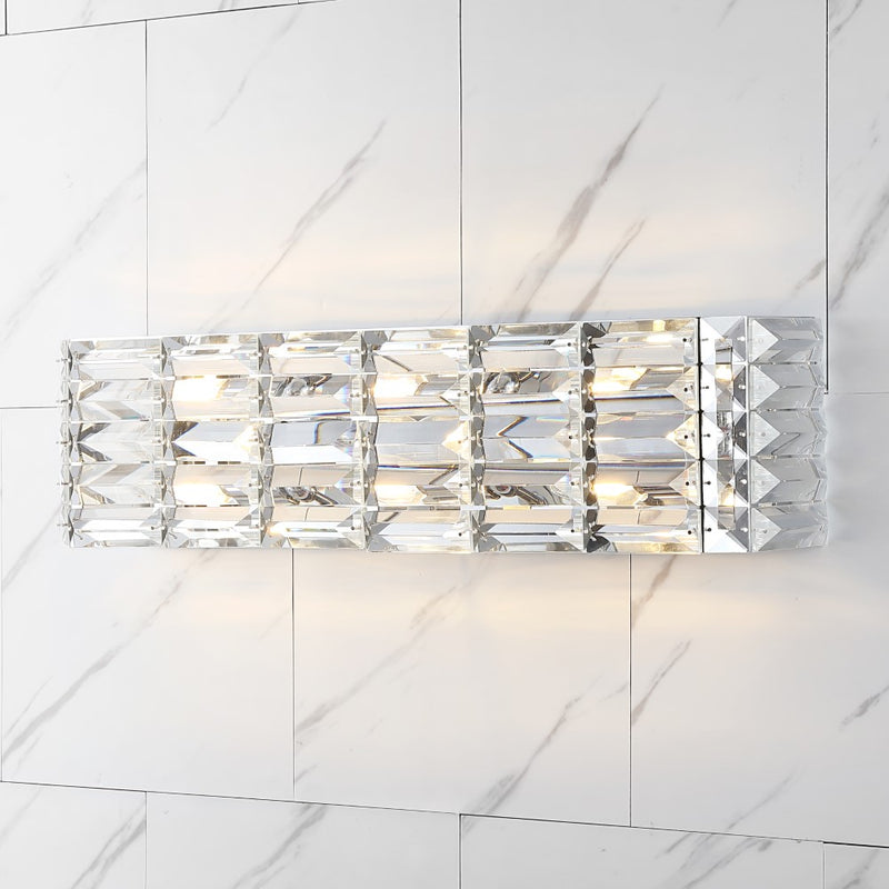 Evelyn Crystal Rectangle Iron/Crystal Glam Modern LED Vanity Light - JONATHAN Y