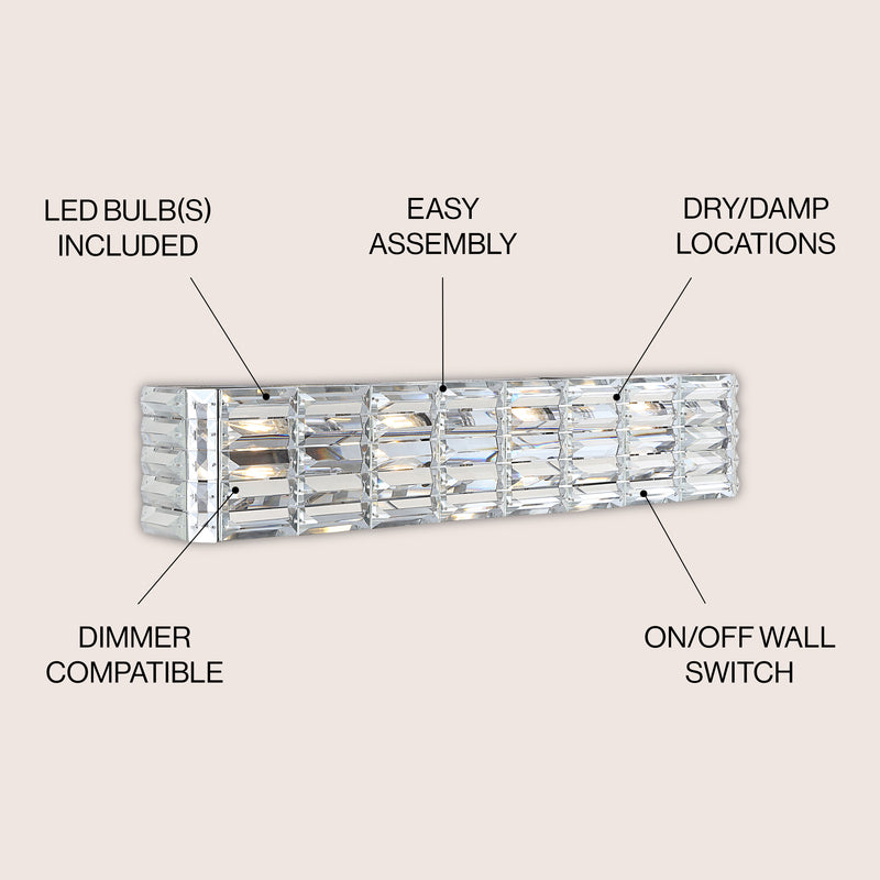 Evelyn Crystal Rectangle Iron/Crystal Glam Modern LED Vanity Light