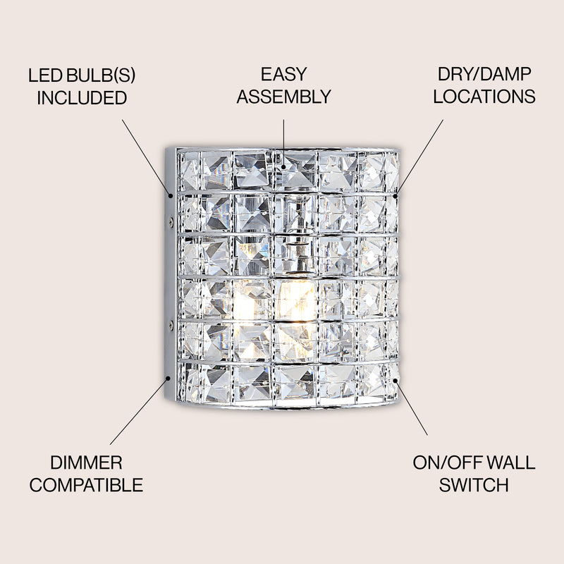 Clara Deco Metal/Crystal Classic Glam LED Vanity Light - JONATHAN Y