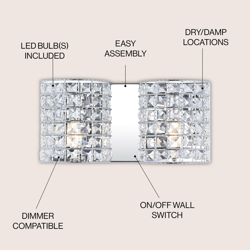 Clara Deco Metal/Crystal Classic Glam LED Vanity Light - JONATHAN Y