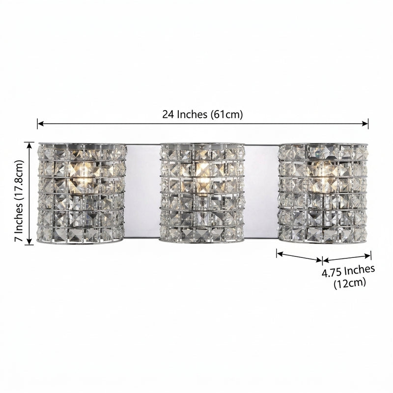 Clara Deco Metal/Crystal Classic Glam LED Vanity Light Chrome / 3 Light – DIM