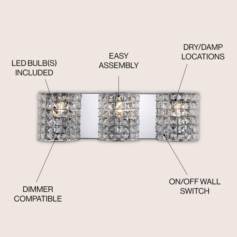 Clara Deco Metal/Crystal Classic Glam LED Vanity Light - JONATHAN Y