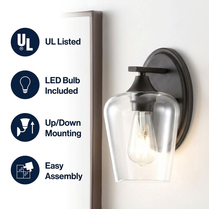 Jayne Iron/Glass Cottage Rustic LED Vanity Light Oil Rubbed Bronze / 1 Socket – ICONS
