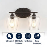 Jayne Iron/Glass Cottage Rustic LED Vanity Light Oil Rubbed Bronze / 2 Sockets – ICONS