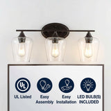 Jayne Iron/Glass Cottage Rustic LED Vanity Light Oil Rubbed Bronze / 3 Sockets – ICONS