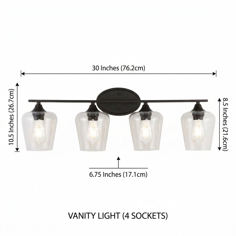 Jayne Iron/Glass Cottage Rustic LED Vanity Light Oil Rubbed Bronze / 4 Sockets – DIM