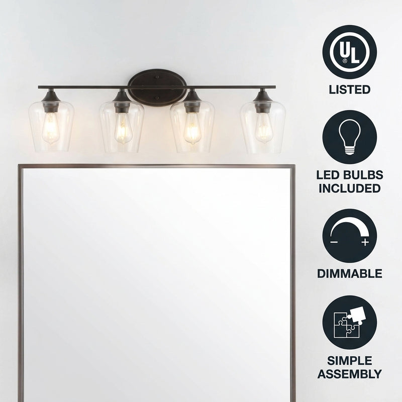 Jayne Iron/Glass Cottage Rustic LED Vanity Light Oil Rubbed Bronze / 4 Sockets – ICONS