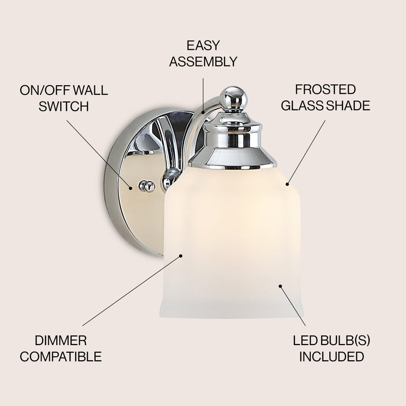 Lydia Iron/Frosted Glass Farmhouse Cottage LED Vanity Light